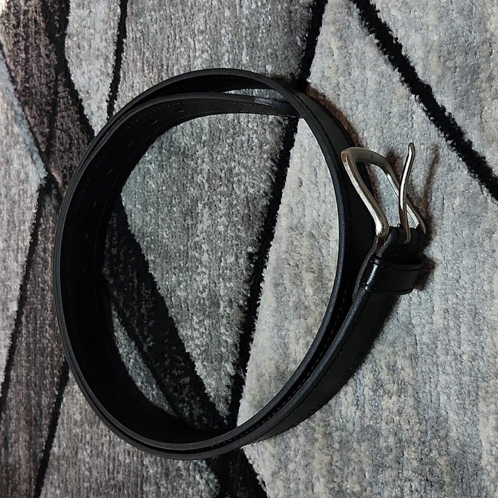 MENS BLACK NON-LEATHER XXL SILVER BUCKLE BELT